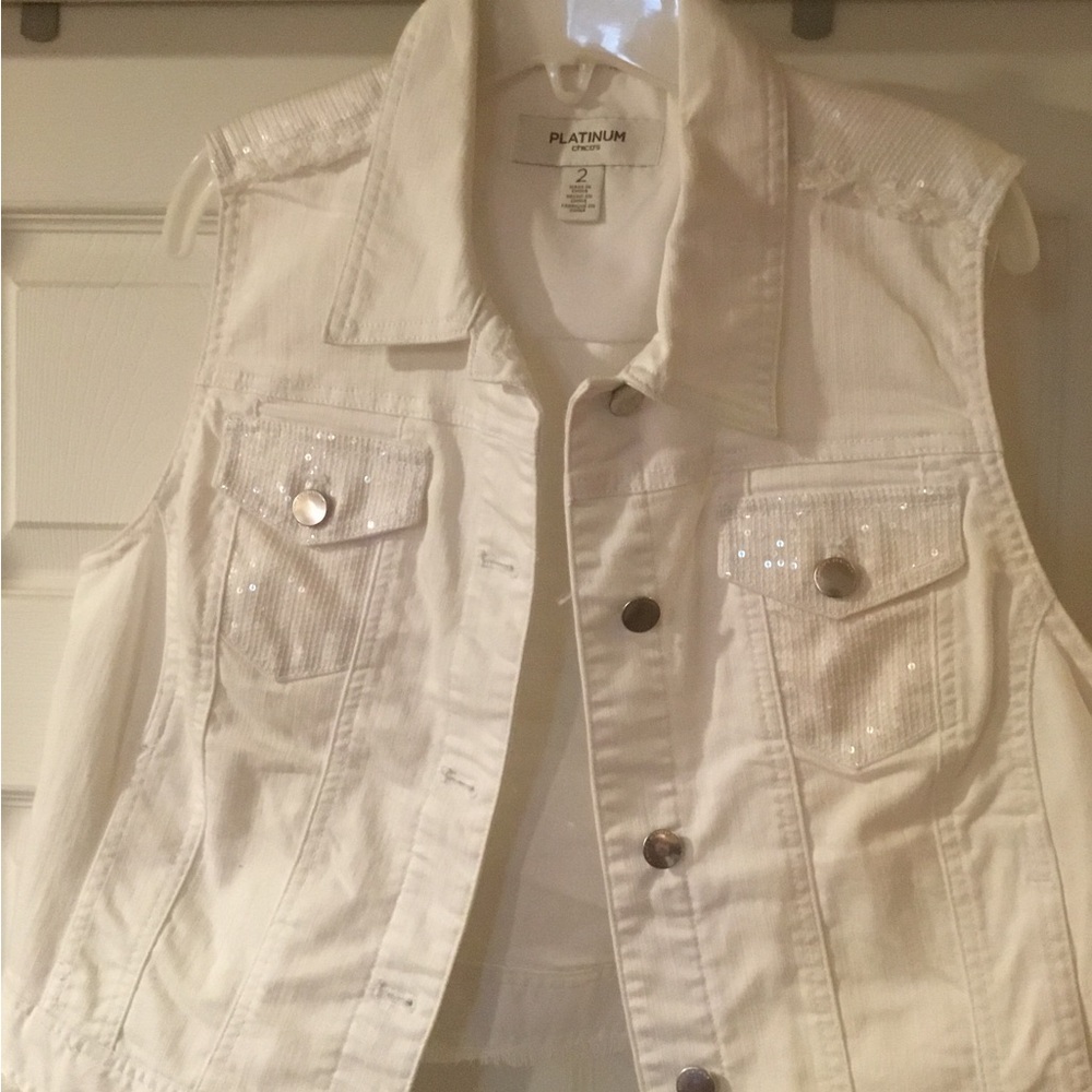 Chico's White Denim Vest with Sequin Accents - Picture 10 of 11